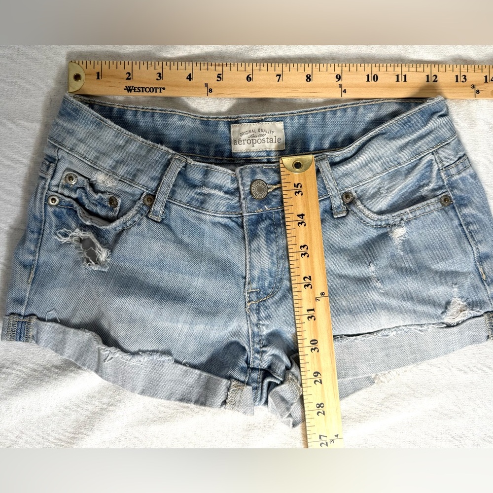 Aeropostale Blue Jean Shorts Distressed size 0 - Picture 6 of 10